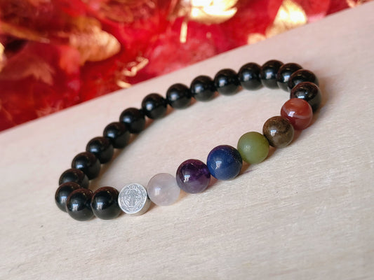Pulsera 7 Chakras y dije de San Benito