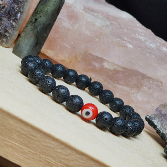 Pulsera Piedra lava y Ojo Turco rojo