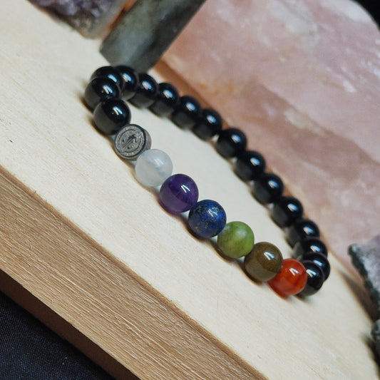 Pulsera 7 Chakras y dije de San Benito
