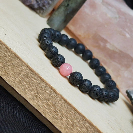 Pulsera piedra lava y cuenta de color