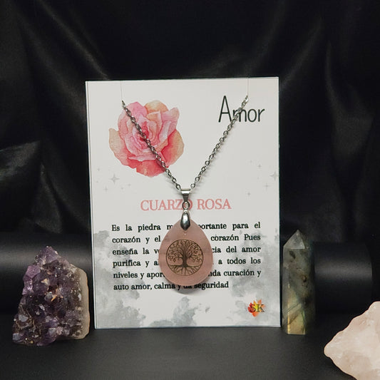 002 Collar Cuarzo Rosa y Arbol de la vida