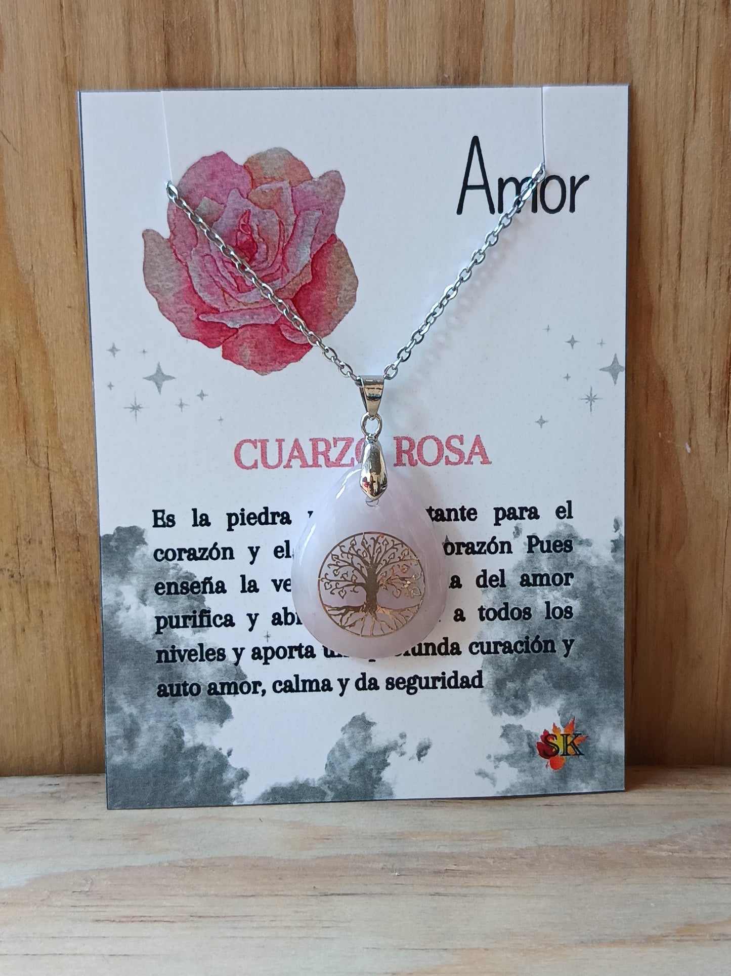 002 Collar Cuarzo Rosa y Arbol de la vida
