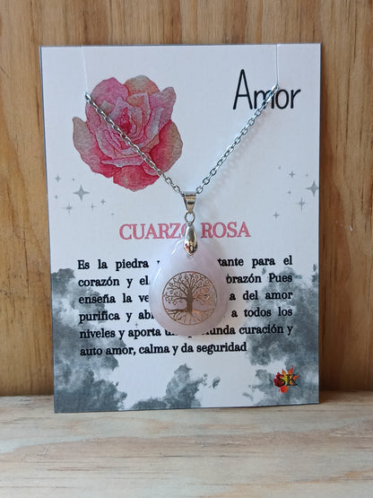002 Collar Cuarzo Rosa y Arbol de la vida