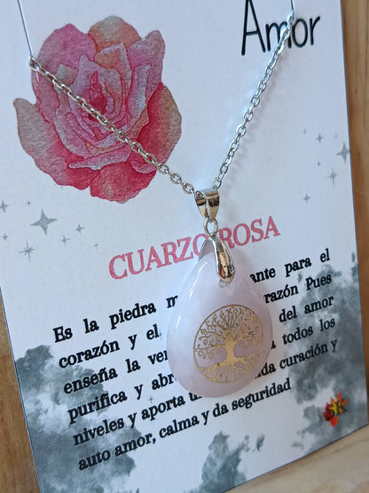 002 Collar Cuarzo Rosa y Arbol de la vida