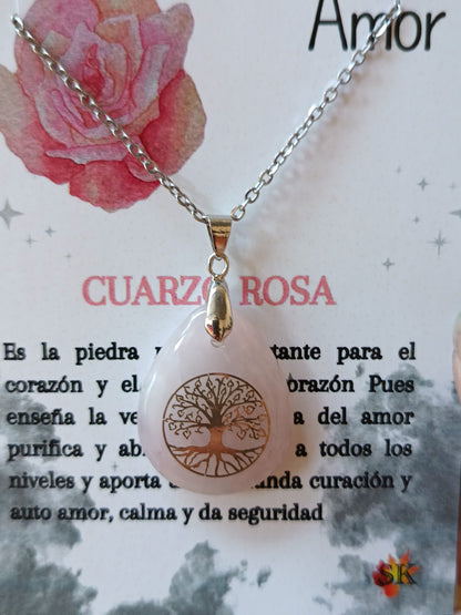 002 Collar Cuarzo Rosa y Arbol de la vida